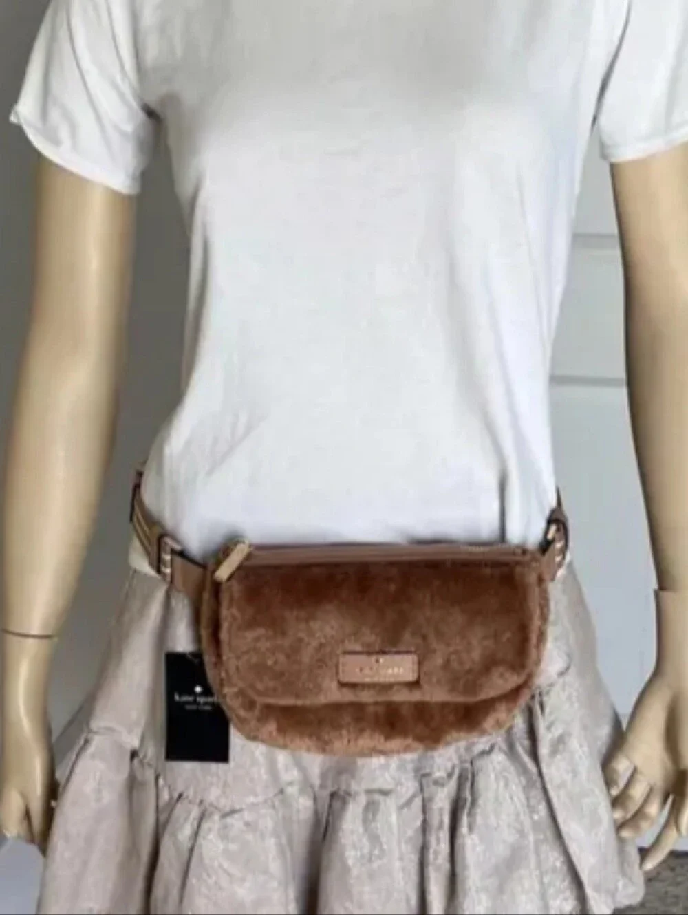 NWT Kate Spade Rosie Faux Fur Belt Bag Light Fawn